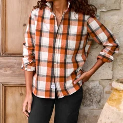 Femme FRANK ET EILEEN Chemises-Frank & Eileen - Chemise Eileen - Carreaux Orange et Marron