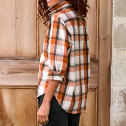 Femme FRANK ET EILEEN Chemises-Frank & Eileen - Chemise Eileen - Carreaux Orange et Marron