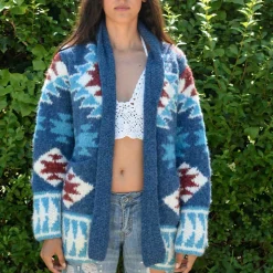 Femme Frantic Mailles-- Cardigan Nevada - Bleu