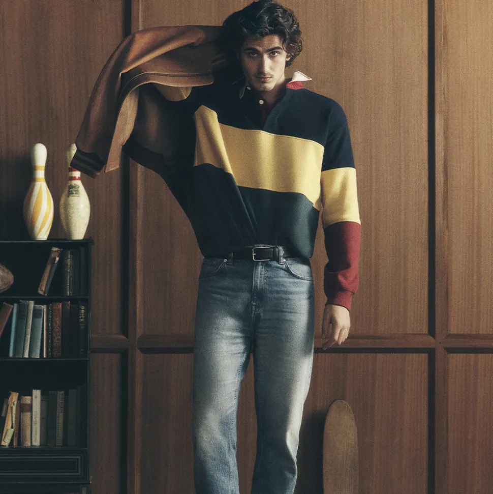 Homme GANT Polos-- Polo Color Block Rugger - Evening Blue