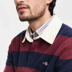 Homme GANT Polos-- Polo Extrafine Rayé Rugger - Marine