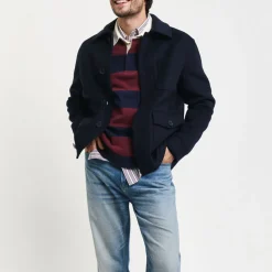 Homme GANT Polos-- Polo Extrafine Rayé Rugger - Marine