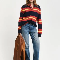 Homme GANT Polos-- Polo Rugger Rayé - Rouge