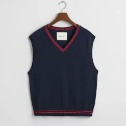 Homme GANT Mailles-- Pull Col V - Evening Blue