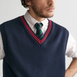 Homme GANT Mailles-- Pull Col V - Evening Blue