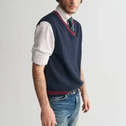 Homme GANT Mailles-- Pull Col V - Evening Blue