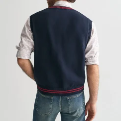 Homme GANT Mailles-- Pull Col V - Evening Blue