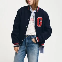 Homme GANT Vestes-- Veste en laine Varsity - Evening Blue