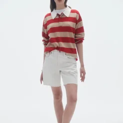 Femme GUEST IN RESIDENCE L'esprit Merci|Mailles-- Pull Stripe Rugby - Dune & Rouge
