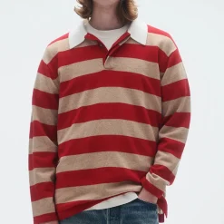 Femme GUEST IN RESIDENCE L'esprit Merci|Mailles-- Pull Stripe Rugby - Dune & Rouge