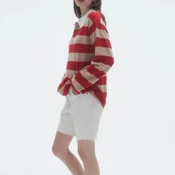 Femme GUEST IN RESIDENCE L'esprit Merci|Mailles-- Pull Stripe Rugby - Dune & Rouge