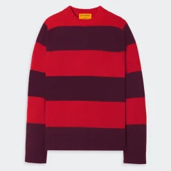 Femme GUEST IN RESIDENCE L'esprit Merci|Mailles-- Pull Stripe Crew - Rouge & Prune