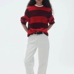 Femme GUEST IN RESIDENCE L'esprit Merci|Mailles-- Pull Stripe Crew - Rouge & Prune