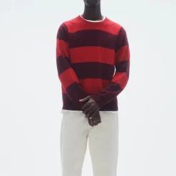 Femme GUEST IN RESIDENCE L'esprit Merci|Mailles-- Pull Stripe Crew - Rouge & Prune