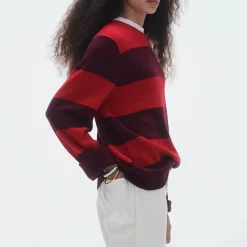 Femme GUEST IN RESIDENCE L'esprit Merci|Mailles-- Pull Stripe Crew - Rouge & Prune