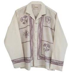 Homme Harago Chemises-- Chemise brodé Floral - Blanc & Rouge