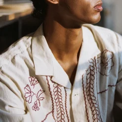 Homme Harago Chemises-- Chemise brodé Floral - Blanc & Rouge