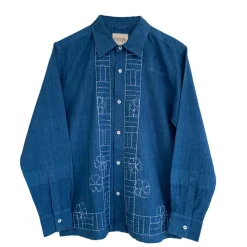 Homme Harago Chemises-- Chemise Kantha Floral - Bleu