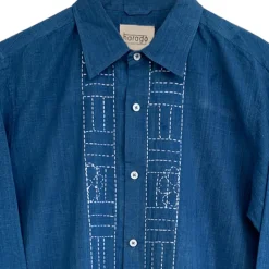 Homme Harago Chemises-- Chemise Kantha Floral - Bleu