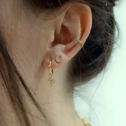 Femme Harpie Boucles D'oreilles-- Puce d'oreille Lune - Blanc