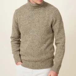 Homme HARTFORD Mailles-- Pull Donegal col roulé- Ecru