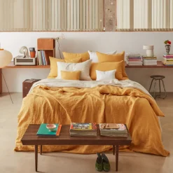 200 LINTEX Housses De Couette-Housse de couette en lin lavé - Jaune Asahi