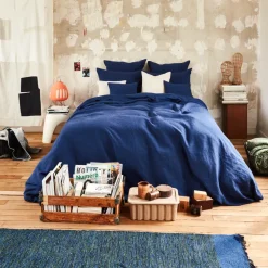200 LINTEX Housses De Couette-Housse de couette en lin lavé - Bleu Shibori