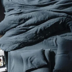 200 LINTEX Housses De Couette-Housse de couette en lin lavé - Bleu Pétrole