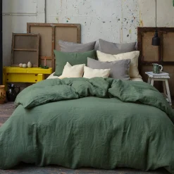 200 LINTEX Housses De Couette-Housse de couette en lin lavé - Vert d'Anduze