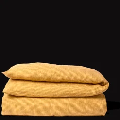 200 LINTEX L'esprit Merci|Édition Limitée-Housse de couette en lin lavé - Carreaux Jaune Asahi
