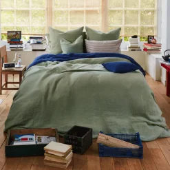 200 LINTEX Accessoirisez Votre Intérieur|Maison De Campagne-Housse de couette en lin lavé - Vert Komorebi