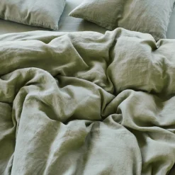 200 LINTEX Accessoirisez Votre Intérieur|Maison De Campagne-Housse de couette en lin lavé - Vert Komorebi