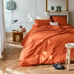 1700 COTEX Housses De Couette-Housse de couette en percale de coton - Rouge Ocre