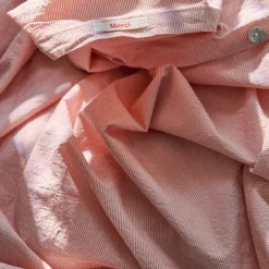 1700 COTEX Maison De Campagne|Housses De Couette-Housse de couette en percale de coton - Rayures Rouge Ocre