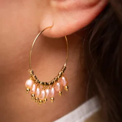 Femme LUJ Boucles D'oreilles-- Grandes créoles perles Jemina - Doré
