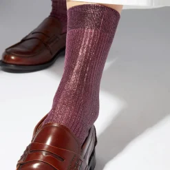 Femme Maria La Rosa Chaussettes|Chaussettes-- Chaussettes One Ribbed Laminate - Bordeaux