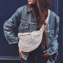 Femme 200 LINTEX Sacs|Sac Banane-Merci - Banane To Go en lin - Rayures Chemise Brun Posillipo