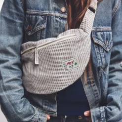 Femme 200 LINTEX Sacs|Sac Banane-Merci - Banane To Go en lin - Rayures Chemise Brun Posillipo