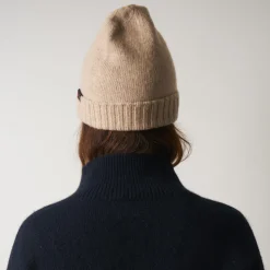 Femme ST01 L'esprit Merci|Bonnets-Merci - Bonnet en laine et cachemire - Beige & Rouge