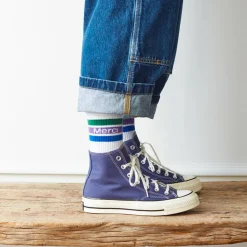 Femme F01 Chaussettes|Chaussettes-Merci - Chaussettes à rayures - Vert & Violet & Bleu