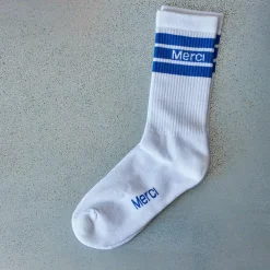 Femme MERCI Chaussettes|Chaussettes-- Chaussettes en coton - Bleu Matisse