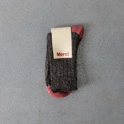 Femme F01 L'esprit Merci|Chaussettes-Merci - Chaussettes Lulu - Gris & Rose