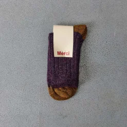 Femme F01 L'esprit Merci|Chaussettes-Merci - Chaussettes Lulu - Violet & Ocre
