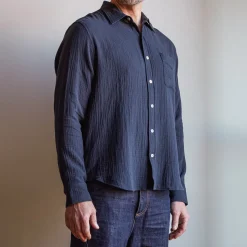 Homme MERCI Chemises-- Chemise Gaspard en gaze de coton - Marine