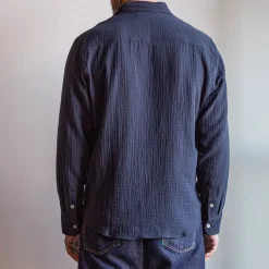 Homme MERCI Chemises-- Chemise Gaspard en gaze de coton - Marine