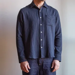 Homme MERCI Chemises-- Chemise Gaspard en gaze de coton - Marine