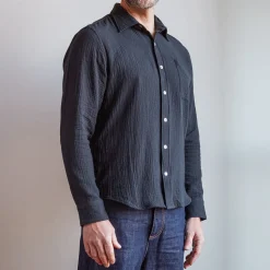 Homme MERCI Chemises-- Chemise Gaspard en gaze de coton - Gris Foncé