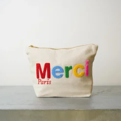 Femme V01 Trousses De Toilette|Pochettes-Merci - Pochette en coton Bouclette - Ecru & Multicolore