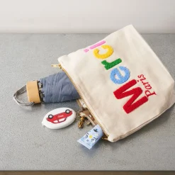 Femme V01 Trousses De Toilette|Pochettes-Merci - Pochette en coton Bouclette - Ecru & Multicolore