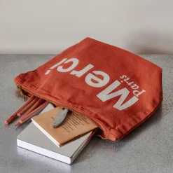 Femme V01 Trousses De Toilette|Pochettes-Merci - Pochette en coton - Terracotta & Blanc